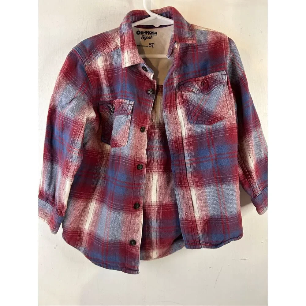 Oshkosh Boys‎ plaid shirt red blue size 5t buttons